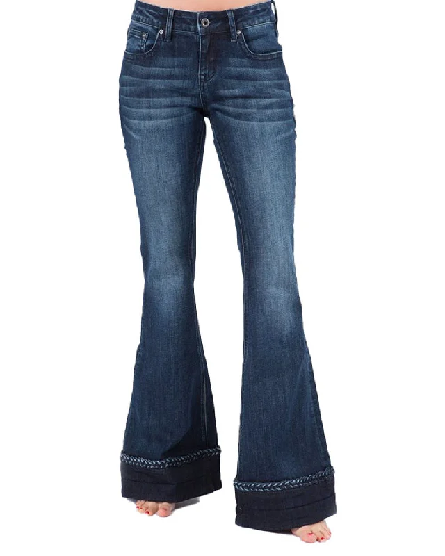 Women's Braid Bottom Flare Jeans Fashionable Straight Cut Jeans