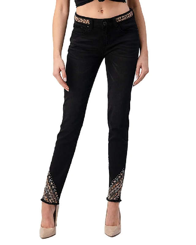 Women's Embroidered Ankle Black Skinny Jeans Fashionable Vintage Wash Jeans