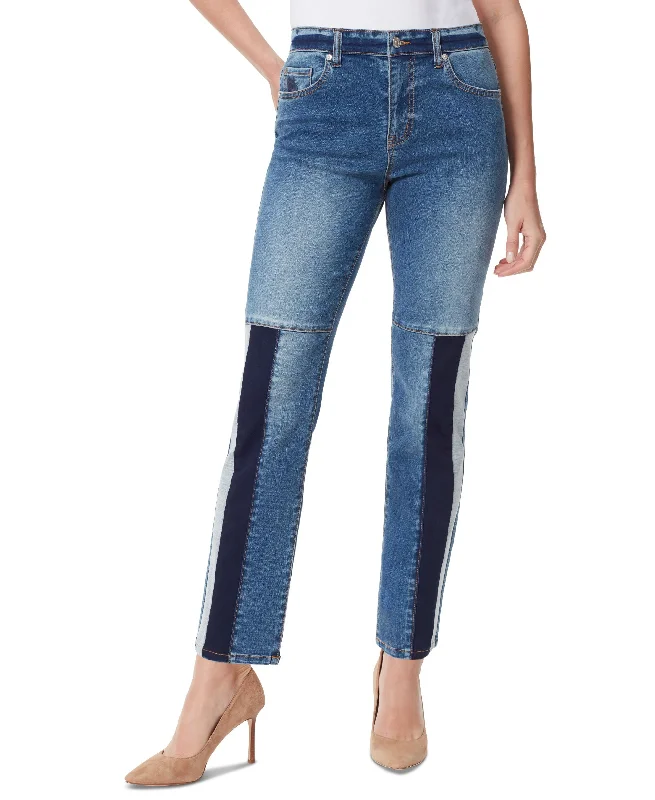 Women's Gloria Vanderbilt x Christian Siriano Miles Patched Straight-Leg Jeans Fashionable Slim Fit Jeans Women's Gloria Vanderbilt x Christian Siriano Miles Patched Straight-Leg Jeans Fashionable Slim Fit Jeans