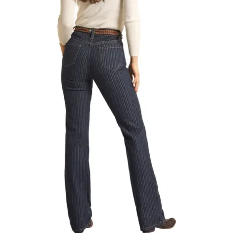 ROCK & ROLL WOMEN'S HIGH RISE STRETCH BOOTCUT JEANS - DARK WASH Casual High-Waisted Bootcut Jeans ROCK & ROLL WOMEN'S HIGH RISE STRETCH BOOTCUT JEANS - DARK WASH Casual High-Waisted Bootcut Jeans