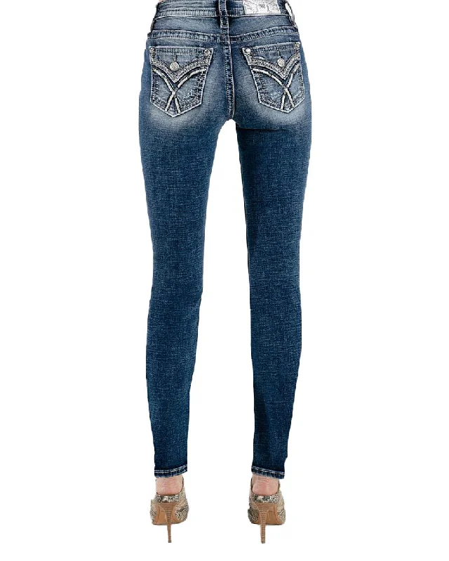 Women's Western Cross-Stitch Skinny Jeans Stylish High-Waist Jeans