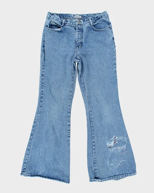 Y2k 00s Santa Barbra Flare Dragon Jeans - W32 L32 Casual Distressed Denim Jeans
