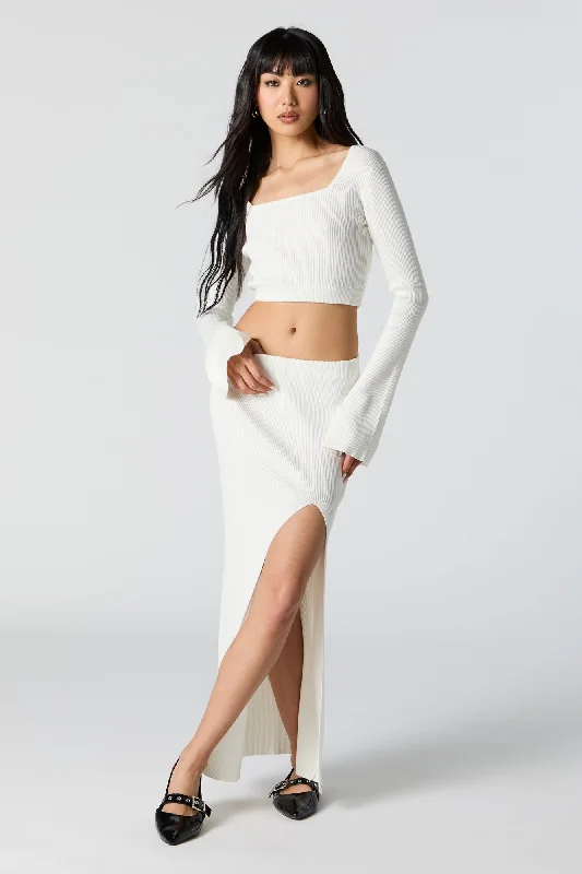 Ribbed Knit Slit Maxi Skirt ribbed skirt waist