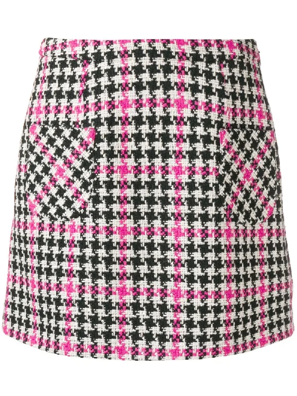 houndstooth mini skirt elastic waist skirt