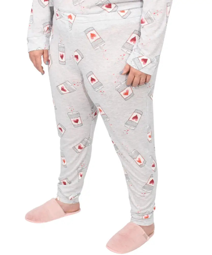 Ladies Coffee Detailed PJ Pants High-Waist Jogger Pants