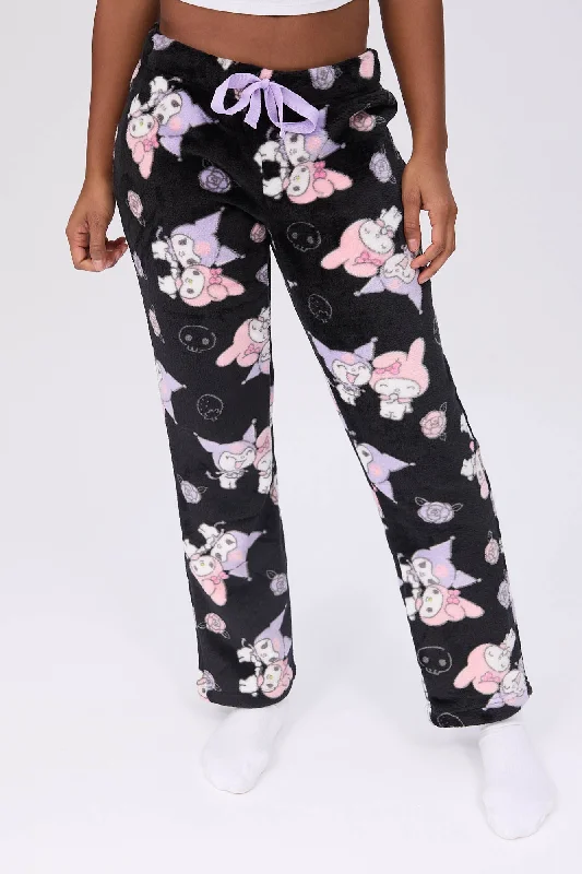 Kuromi Printed Plush Pajama Pants Warm Wool Trousers