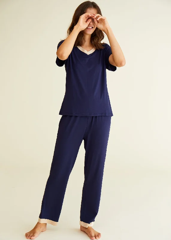 Women's Bamboo Sleepwear Short Sleeves Top with Pants Pajama Set Cozy Maternity Pants