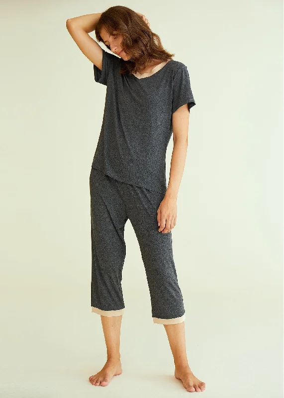 Women’s Bamboo Tops with Capri Pants Pajamas Set Cozy Lounge Pants