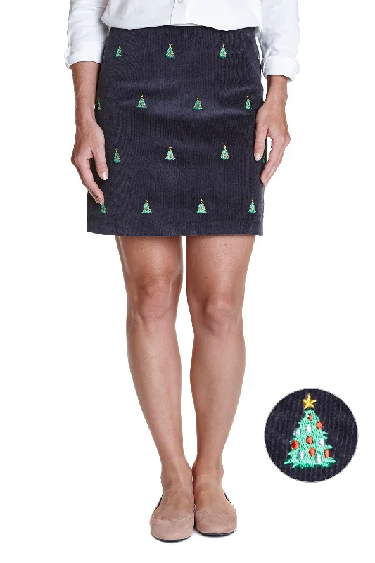 Ali Skirt Corduroy Nantucket Navy With Christmas Tree 19" velvet skirt plush