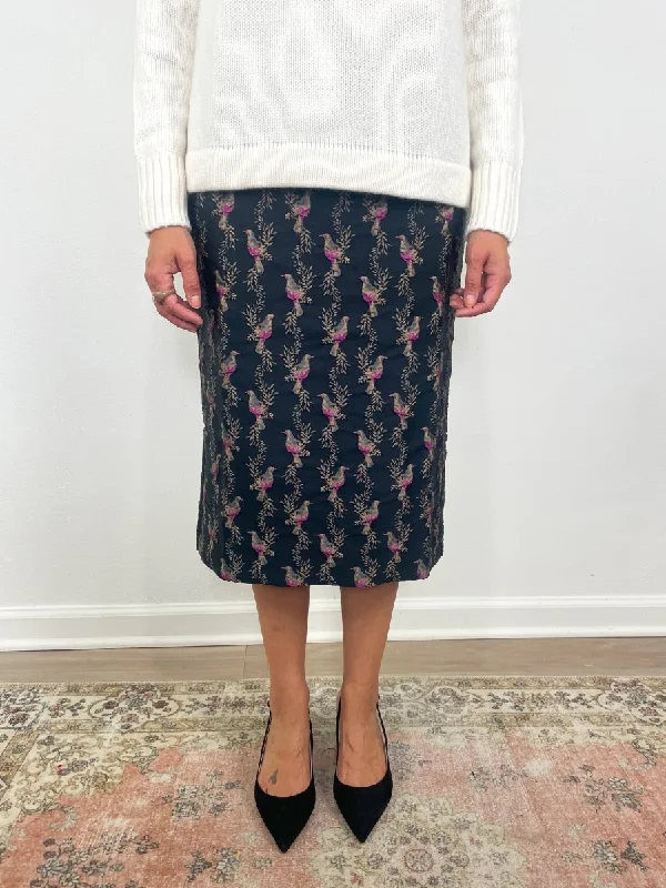 Aurora Skirt in Black/Magenta Hummingbird Matelasse linen skirt relaxed