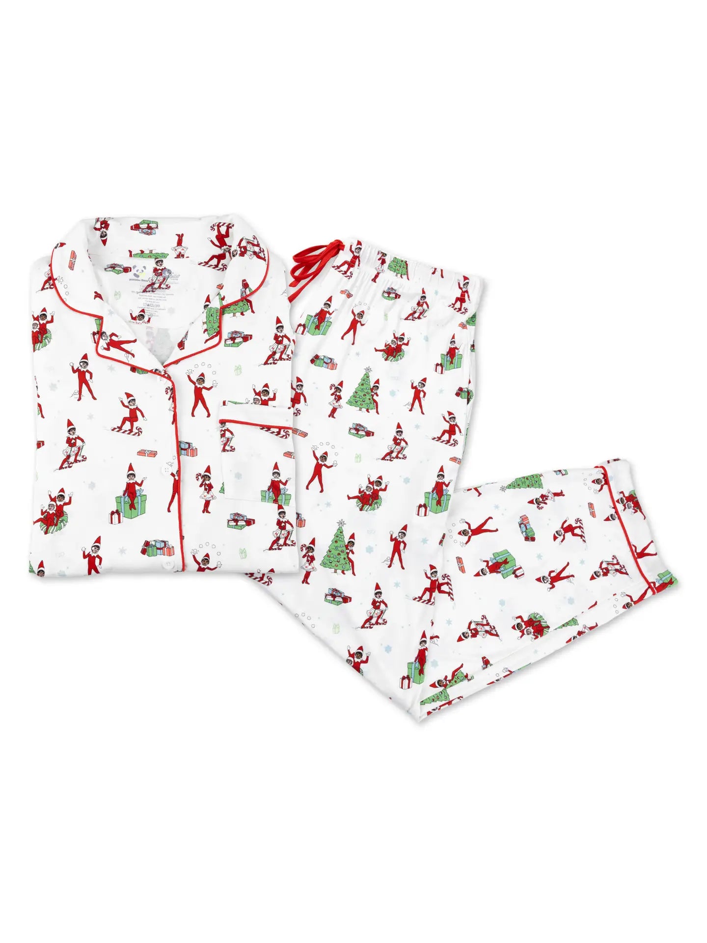 Bellabu Bear x Elf on the Shelf Christmas Holiday Women's Bamboo Pants Set Pajamas Stylish Slim Trousers