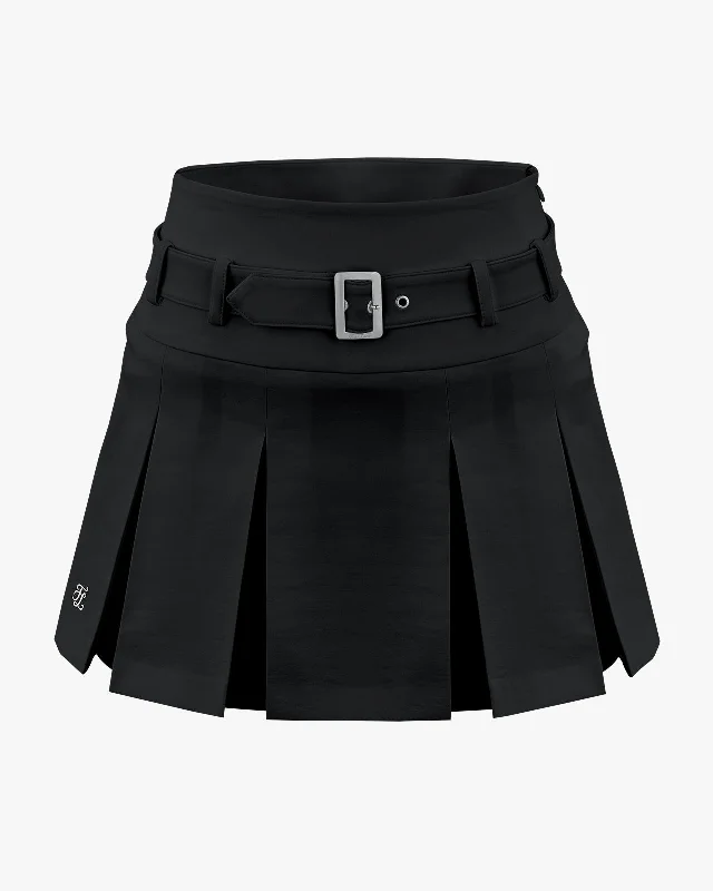 Belt pleated skirt - Black lace skirt romantic
