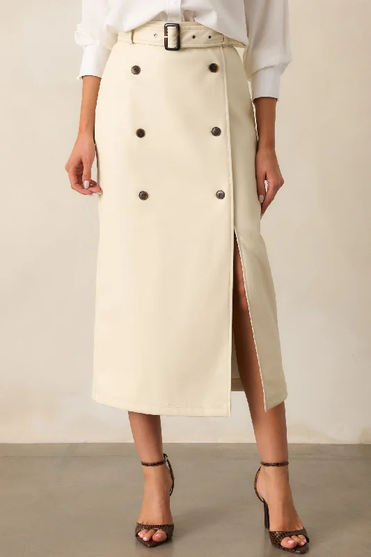 Beyond The Storm Ecru Faux Leather Midi Skirt pencil skirt chic