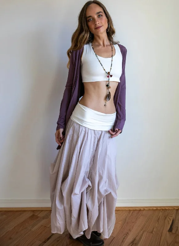 Blooming Lotus Multiple Ties Adjustable Length Skirt In Oatmeal velvet skirt glossy