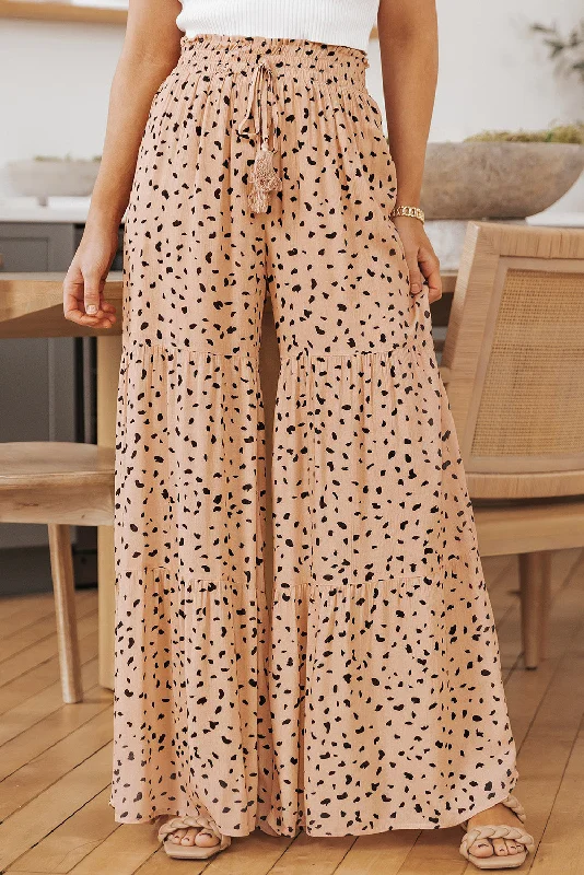 Brown Ruffle Wide Leg Dalmatian Palazzo Pants Trendy Palazzo Pants