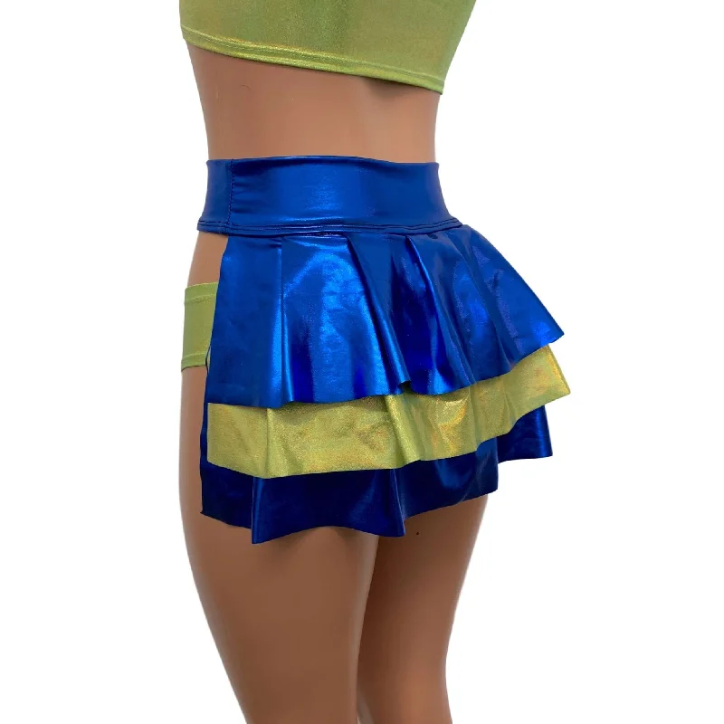 Bustle Skirt in Blue Metallic & Lime Holographic chiffon skirt lightweight
