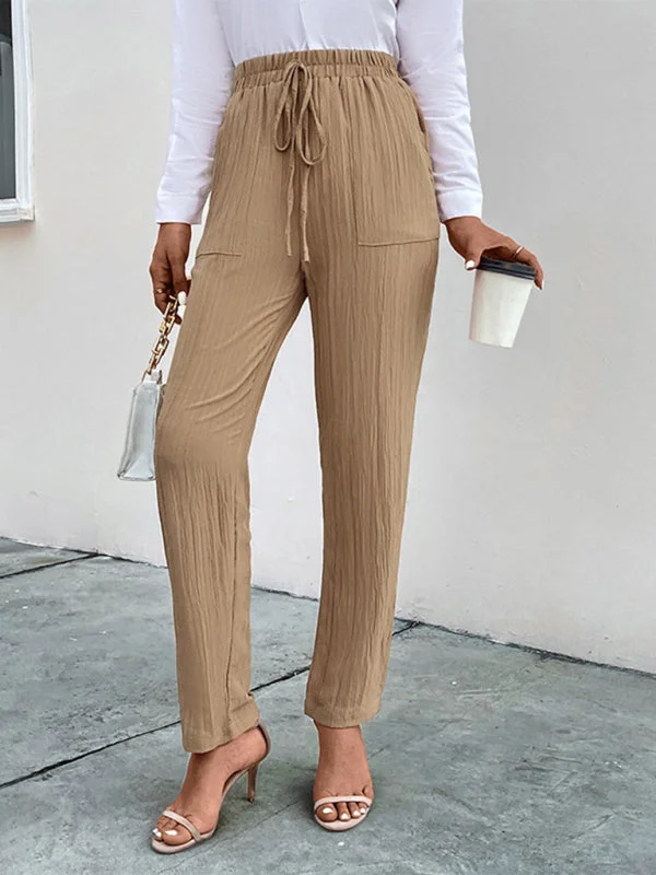 Casual elastic waist pleated women's pants Slim Fit Casual Pants