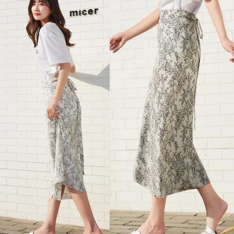 Chiffon Tie Skirt One-piece Skirt Female Half-length Skirt Mid-length Beach Holiday Beach Skirt Sun Protection One-piece Wrap Skirt chiffon skirt floaty