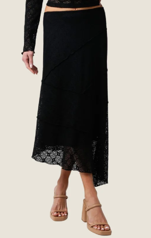 Clairo Black Lace Midi Skirt wool skirt sturdy