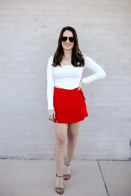 Briella Front Slit Woven Skort velvet skirt plush
