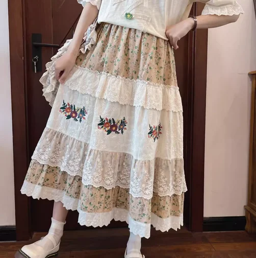 Cottagecore Embroidery Floral Skirt velvet skirt luxurious