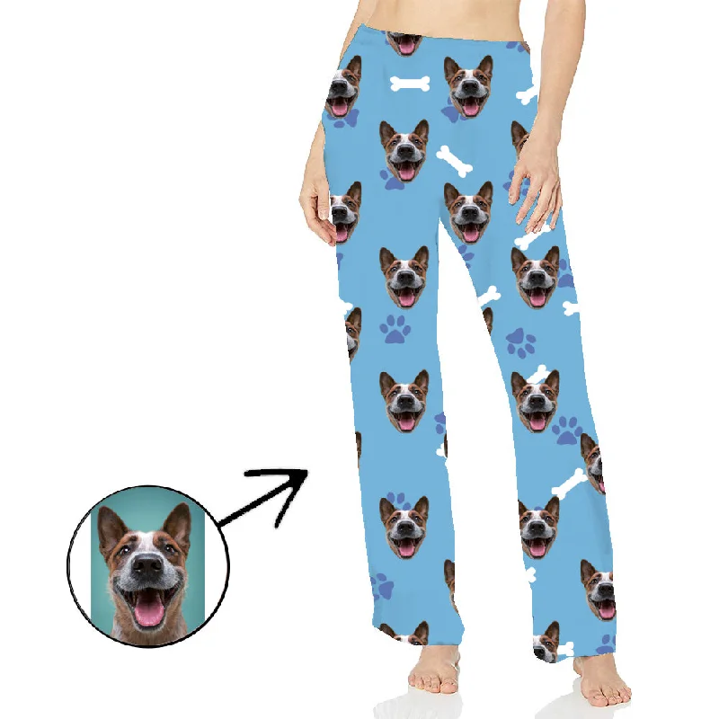 Custom Photo Pajamas Pants For Women Dog Paw Footprint Long Sleeve Christmas Gifts Elegant Silk Pants Custom Photo Pajamas Pants For Women Dog Paw Footprint Long Sleeve Christmas Gifts Elegant Silk Pants