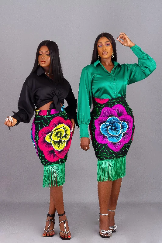 Dayo Fringe African Print Midi Skirt | Amazin Apparels corduroy skirt cozy