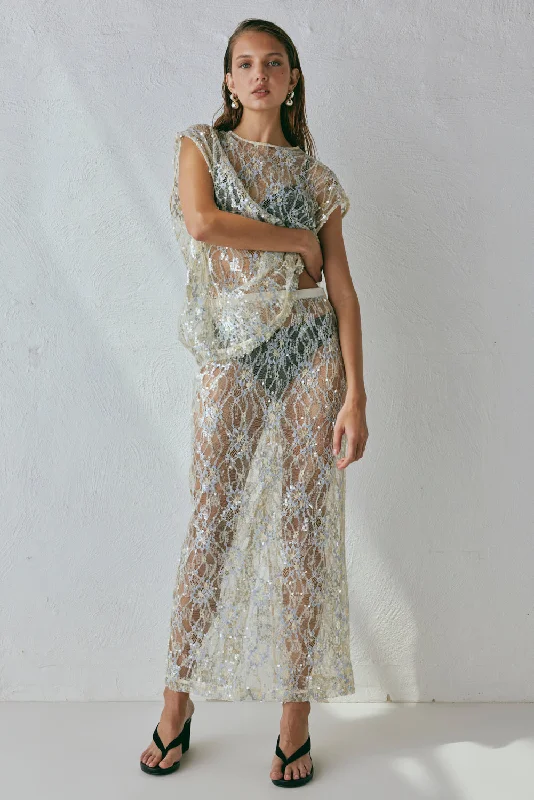 Devyn Sequin Midi Skirt Lace velvet skirt luxury