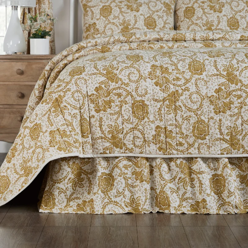 Dorset Gold Floral Queen Bed Skirt 60x80x16 VHC Brands velvet skirt luxury