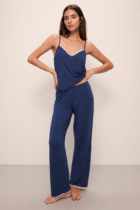Eberjey Frida Cami And Pant PJ Set - Navy / Ivory Comfortable Pleated Pants