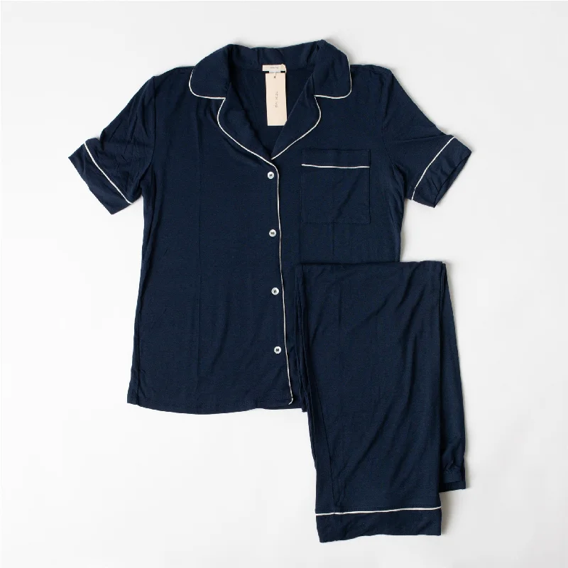 Gisele Navy/Ivory Short Sleeve Pant Set Fashionable Work Pants