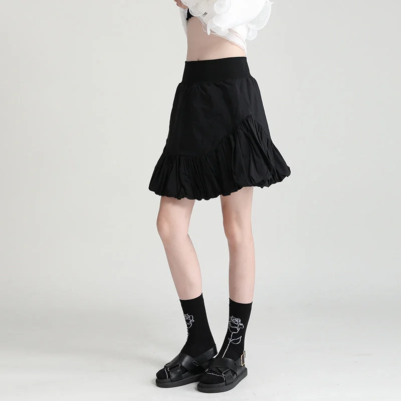 Elastic High Waist Bubble Bud Short Skirt relaxed fit skirt