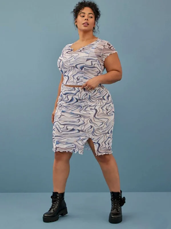Festi Size 5 (28) Lilac & Blue Marbled Skirt Set floral skirt print