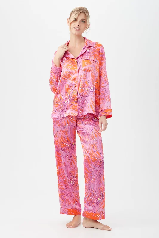 Fuji Mums Women's Long Sleeve Long Pant Silk PJ Set Elegant Palazzo Trousers