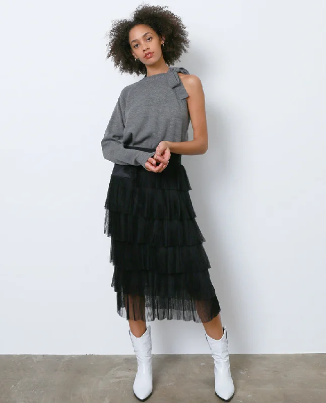 Go With The Flow Midi Skirt - Black Ruffle corduroy skirt cozy