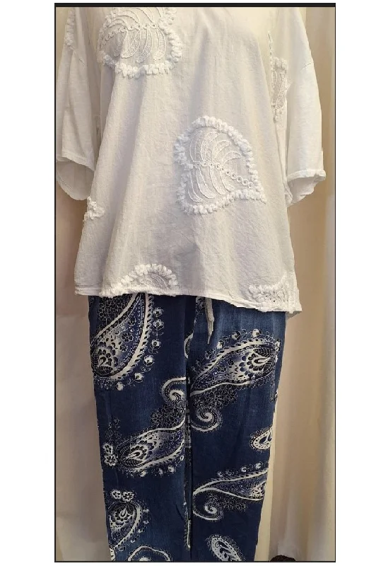 Italian Stretch Pants -  Paisley, Denim Casual Plaid Pants