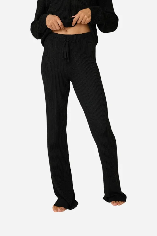 PJ Salvage Jet Set Luxe Ribbed Lounge Pant in Black Formal Stretch Pants