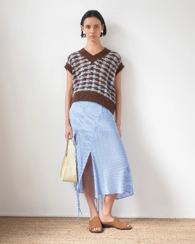 Joey Skirt Satin Stripe Blue linen skirt natural