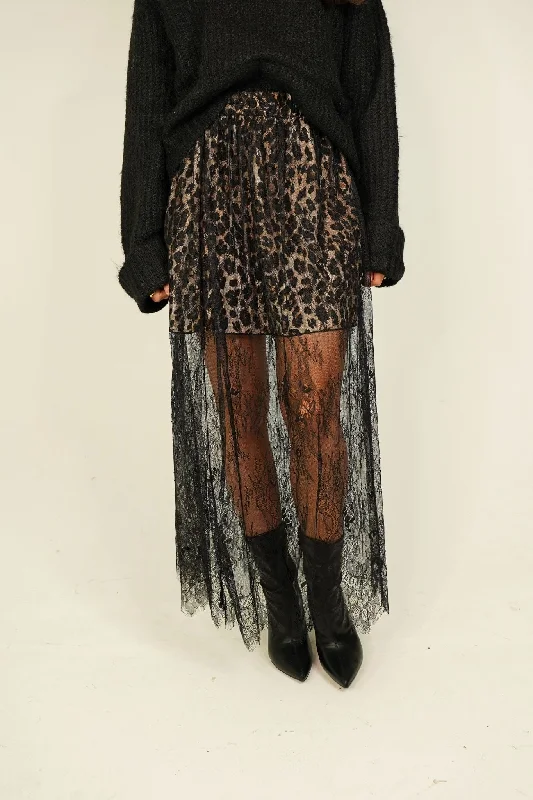 Kendra Lace Maxi Skirt In Leopard Print cashmere skirt fine