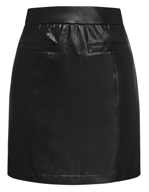 KK Women PU Leather Skirt Casual Elastic Waist Mid-Thigh Length Bodycon Skirt corduroy skirt durable