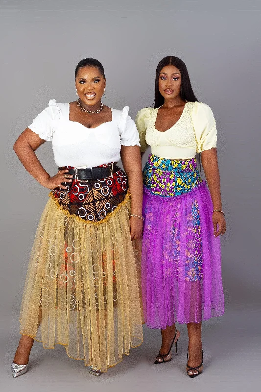 Kunbi African Print Midi Skirt leather skirt bold