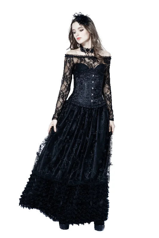 Gothic long skirt with budding flowers lace KW093 a-line skirt cut