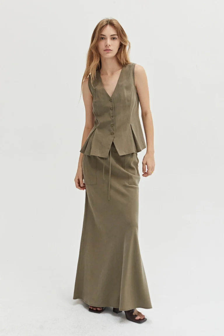 Lana Bias Maxi Skirt linen skirt relaxed