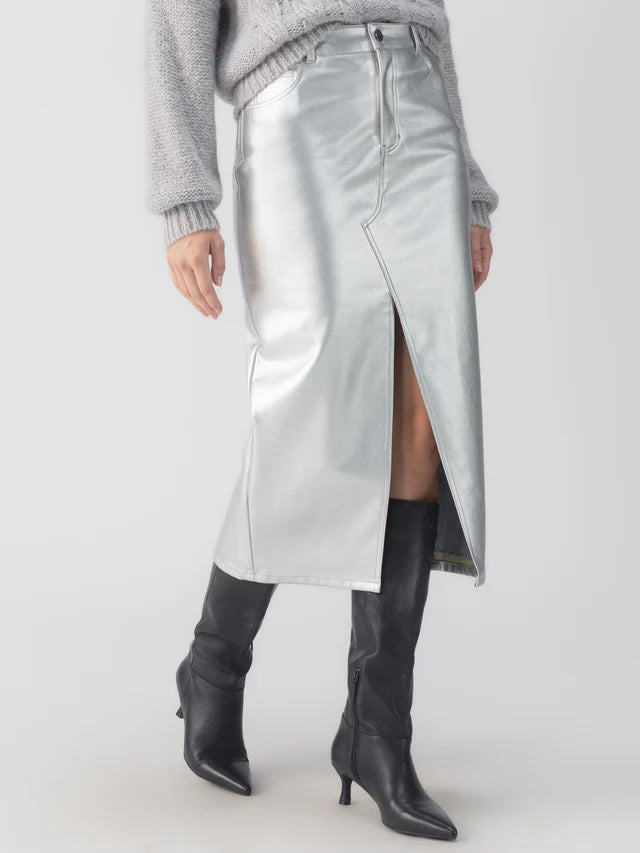 Leather Like Midi Skirt by Sanctuary in Silver relaxed fit skirt