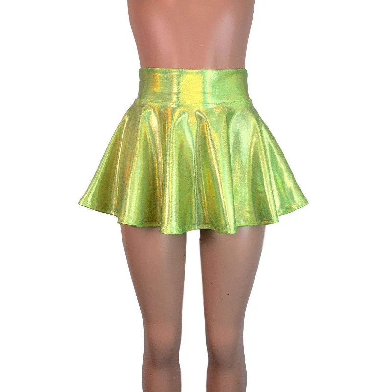 13" Skater Skirt - Lime Green Holographic silk skirt lustrous