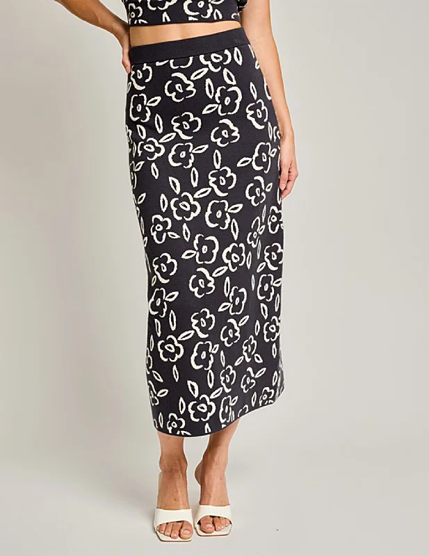 Mackenzie Midnight Floral Knit Skirt patchwork skirt art