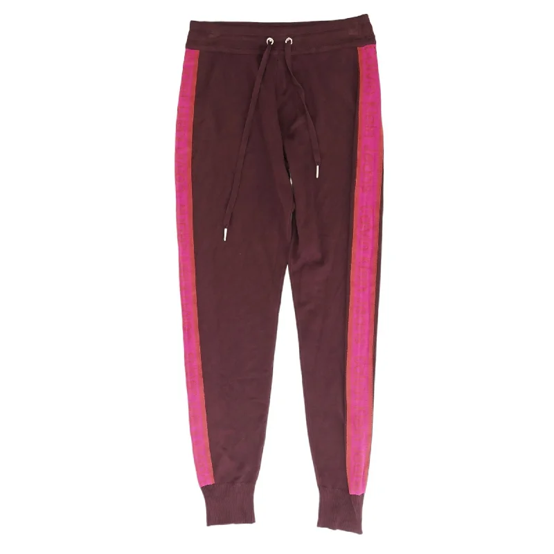 Maroon Color Block Jogger Pants Trendy High-Waist Trousers