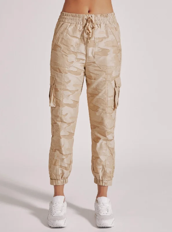 New Camo Pant Gold Trims Irish Cream Modern Bootcut Pants
