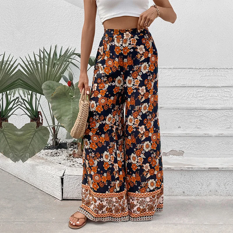 New floral fashion print wide-leg pants Modern Skinny Pants