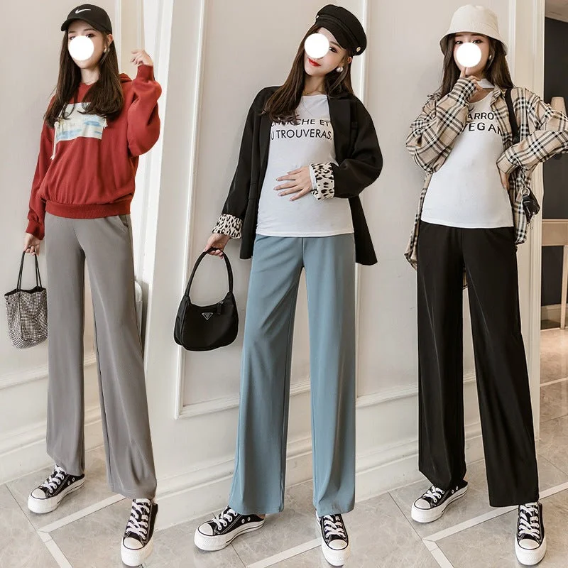 NiDELL Maternity Pants . Spring and Autumn Waist Support Thickened Maternity Belly Support Pants Casual Loose Maternity Wide Leg Pants Trendy Wide-Legged Trousers
